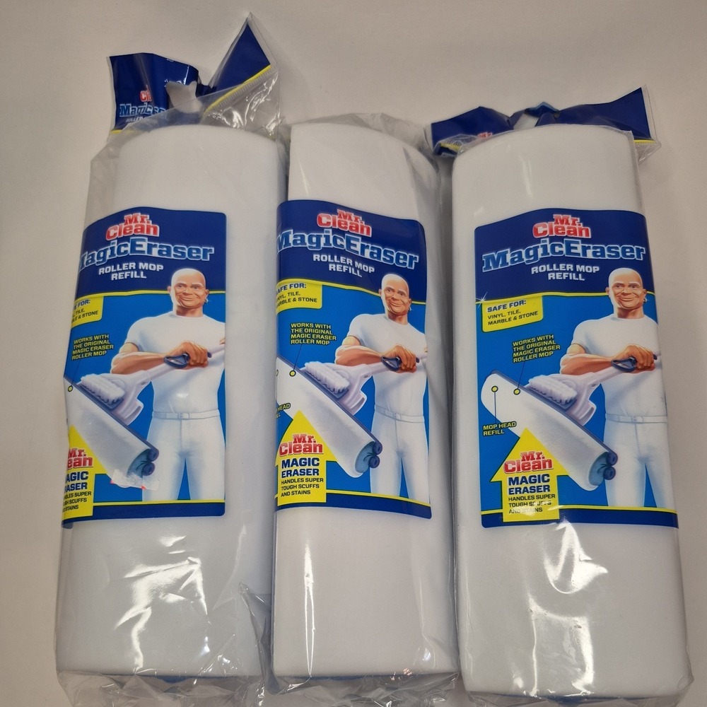 Lot Of 3 Mr. Clean Magic Eraser Blue & White Roller Mop Refill Free Shipping